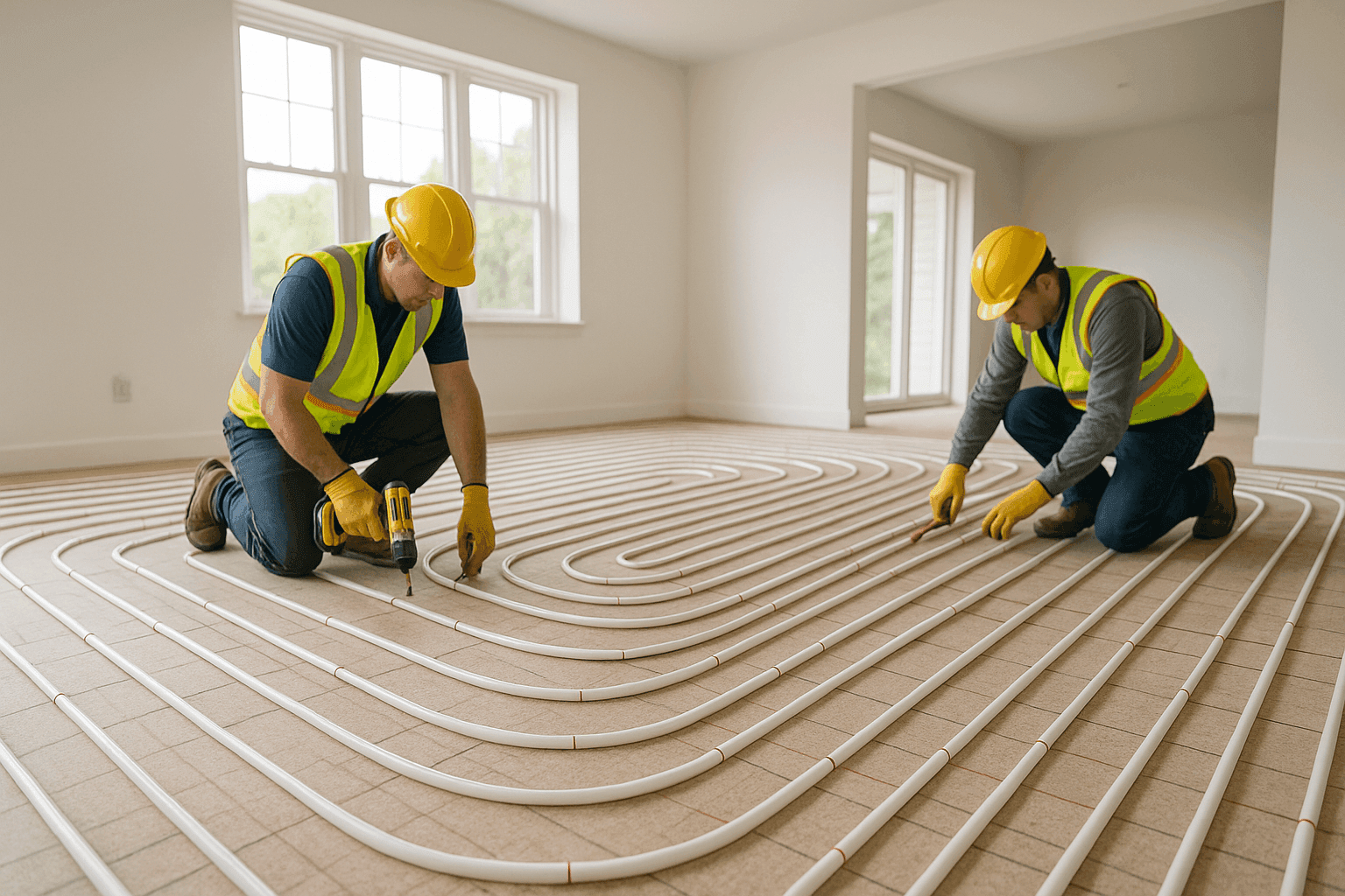 Radiant floor heating system installation in new home